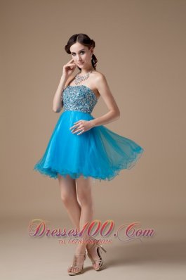 Teal A-line Cocktail Dress Colorful Beading